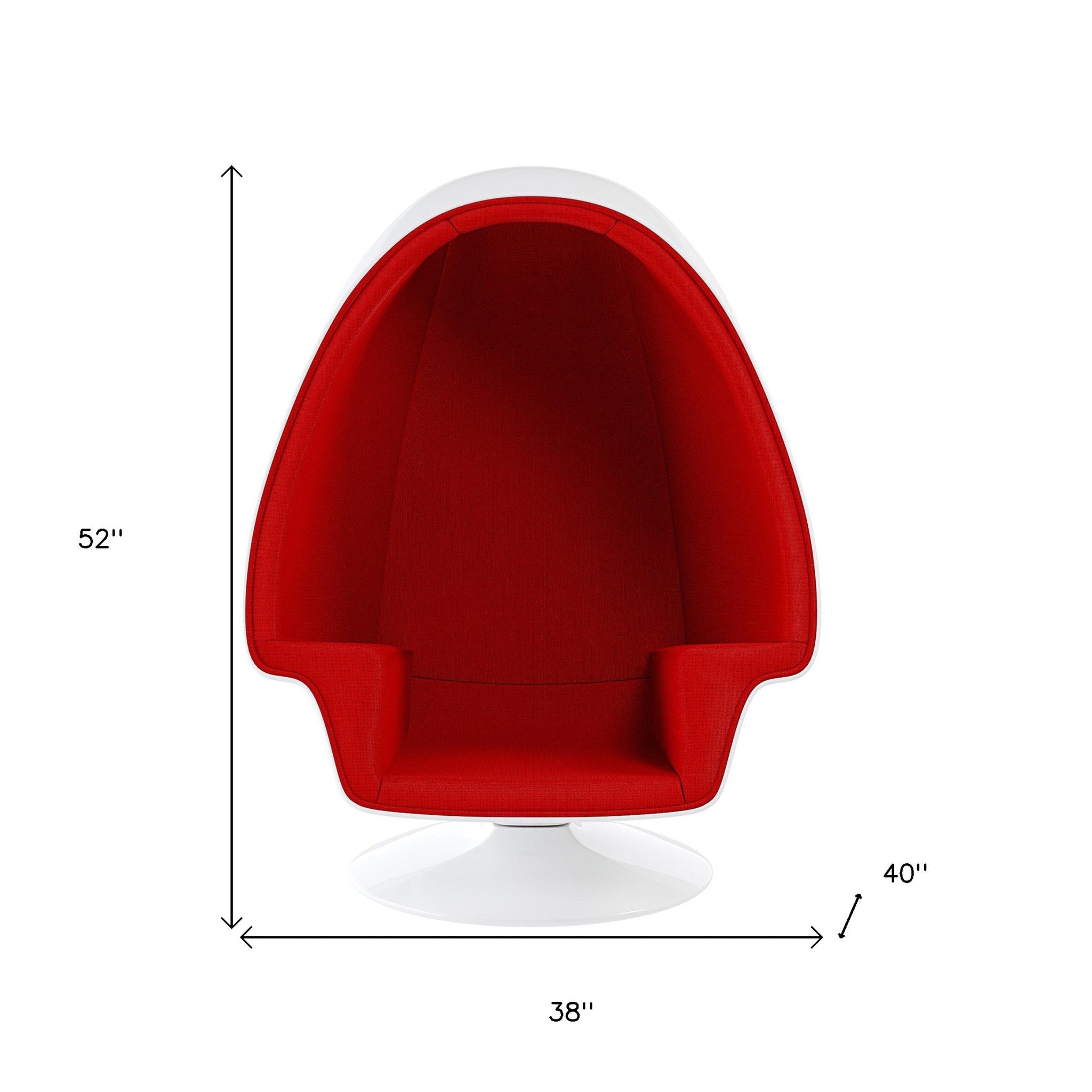 38" White and Red Wool Swivel Egg Chair and Ottoman