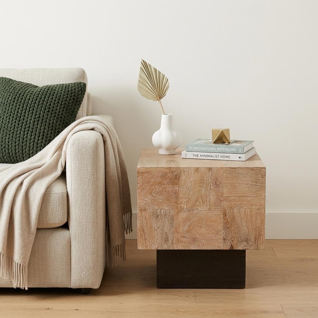22" Square Wood Pedestal Side Table