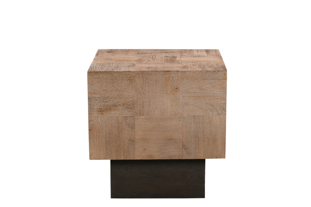 22" Black and Brown Square Pedestal End Table