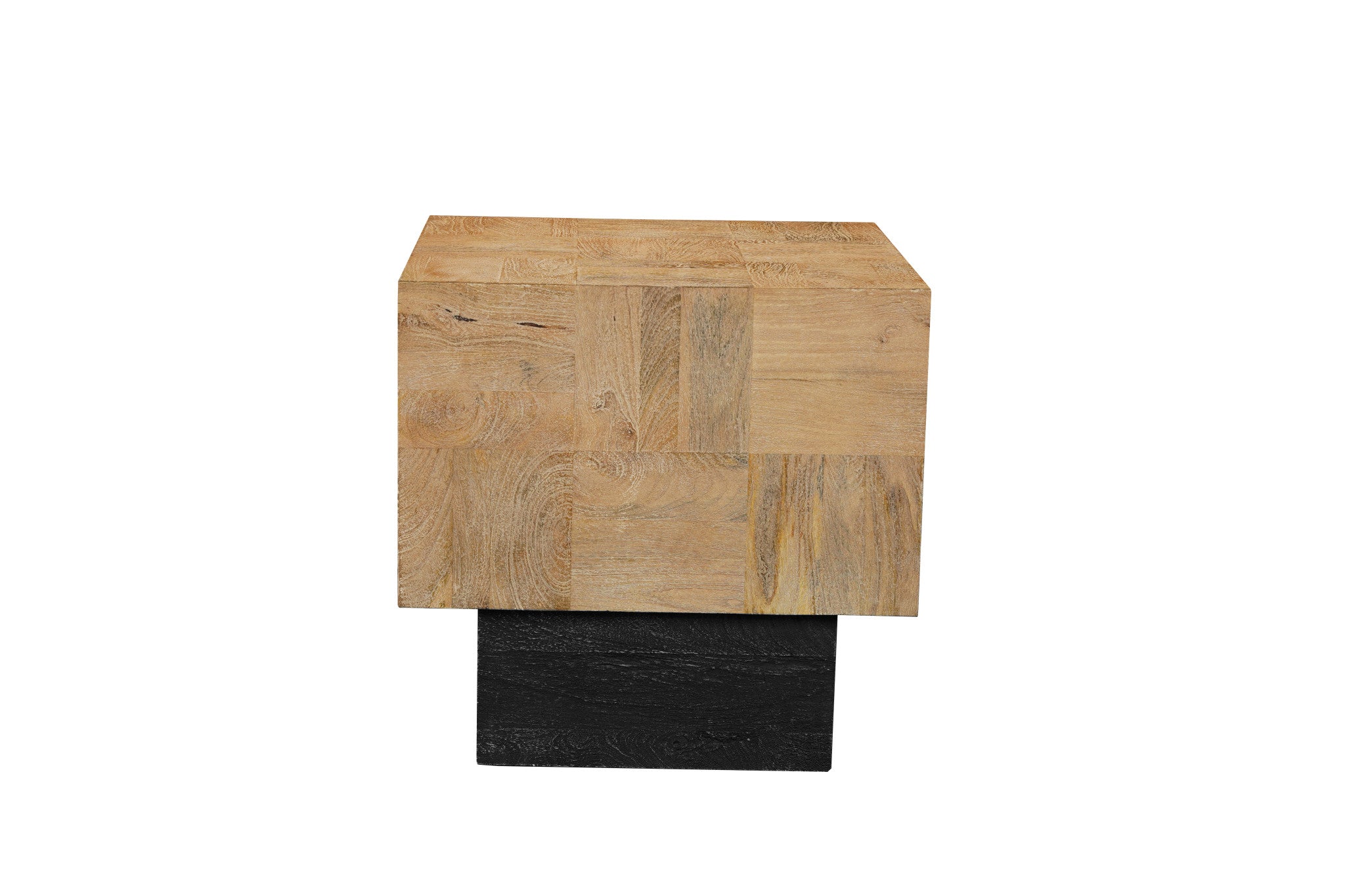 22" Brown and Black Square Wood Pedestal Side Table