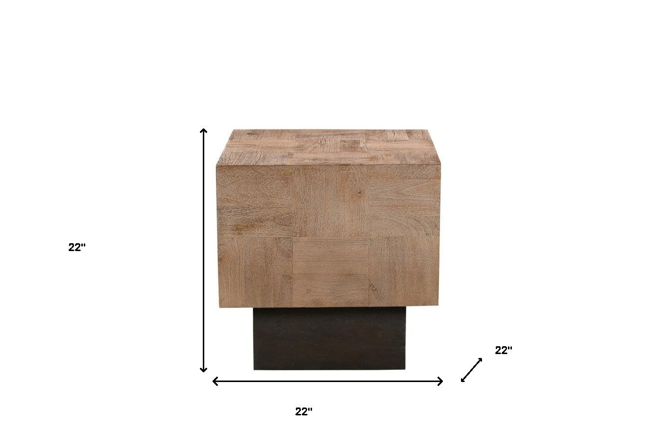 22" Black and Brown Square Pedestal End Table