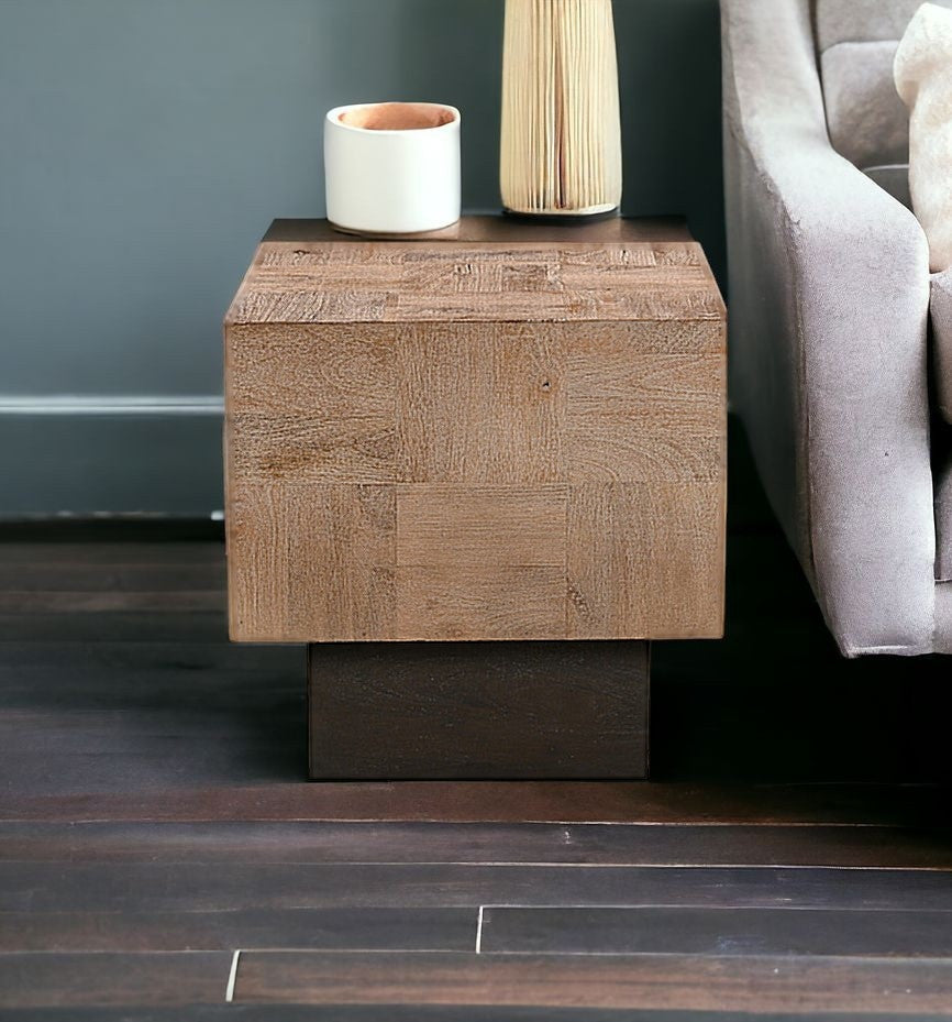 22" Black and Brown Square Pedestal End Table