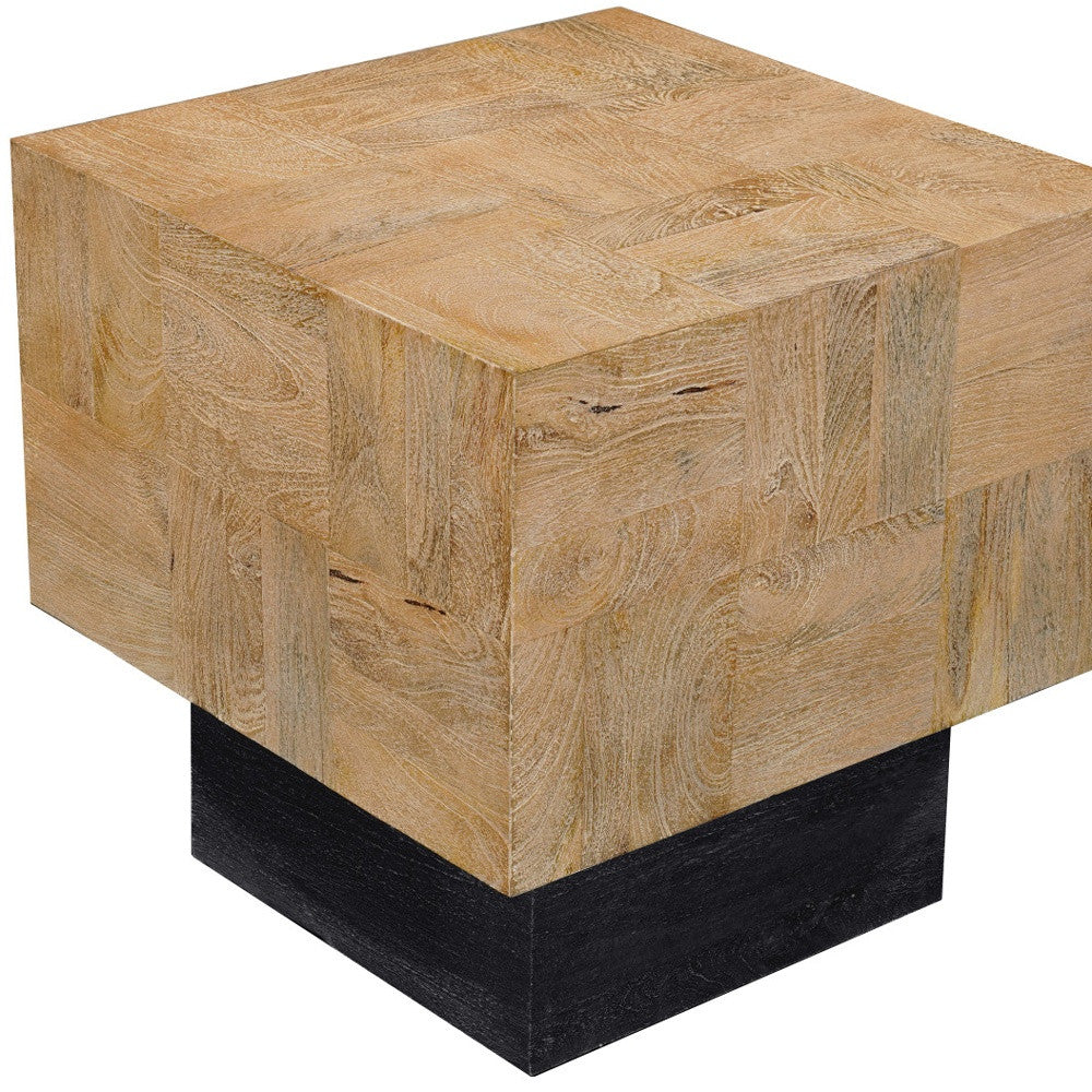 22" Brown and Black Square Wood Pedestal Side Table