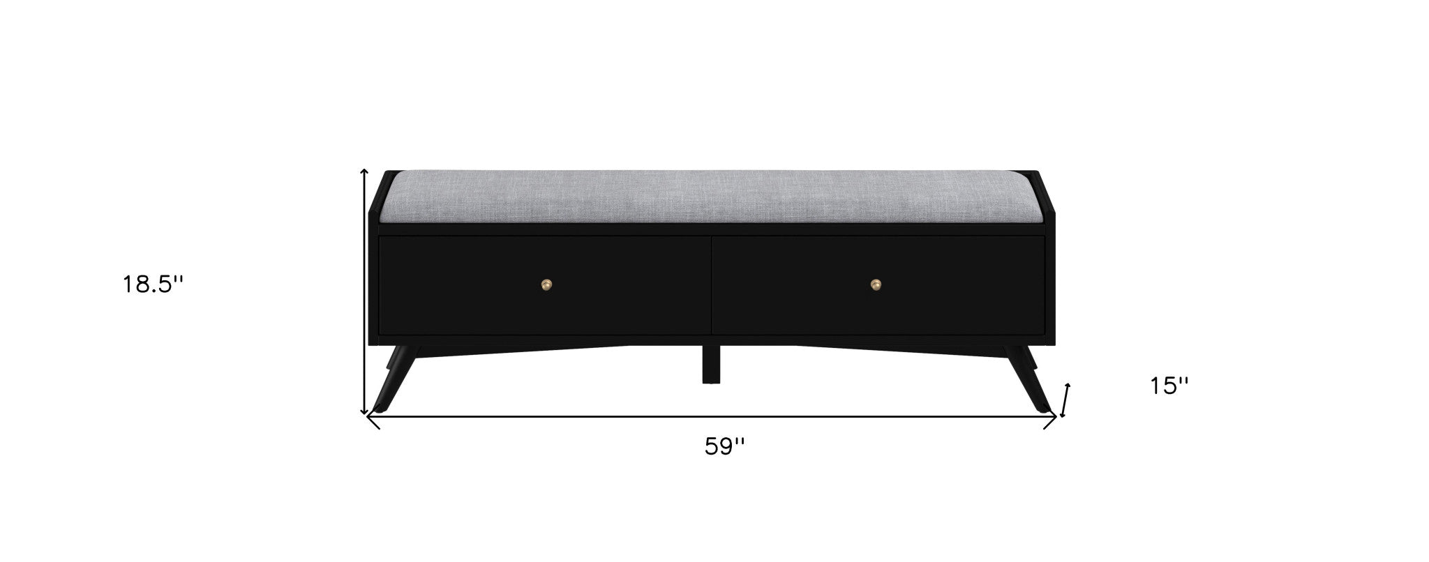 59" Black Bench with Drawers