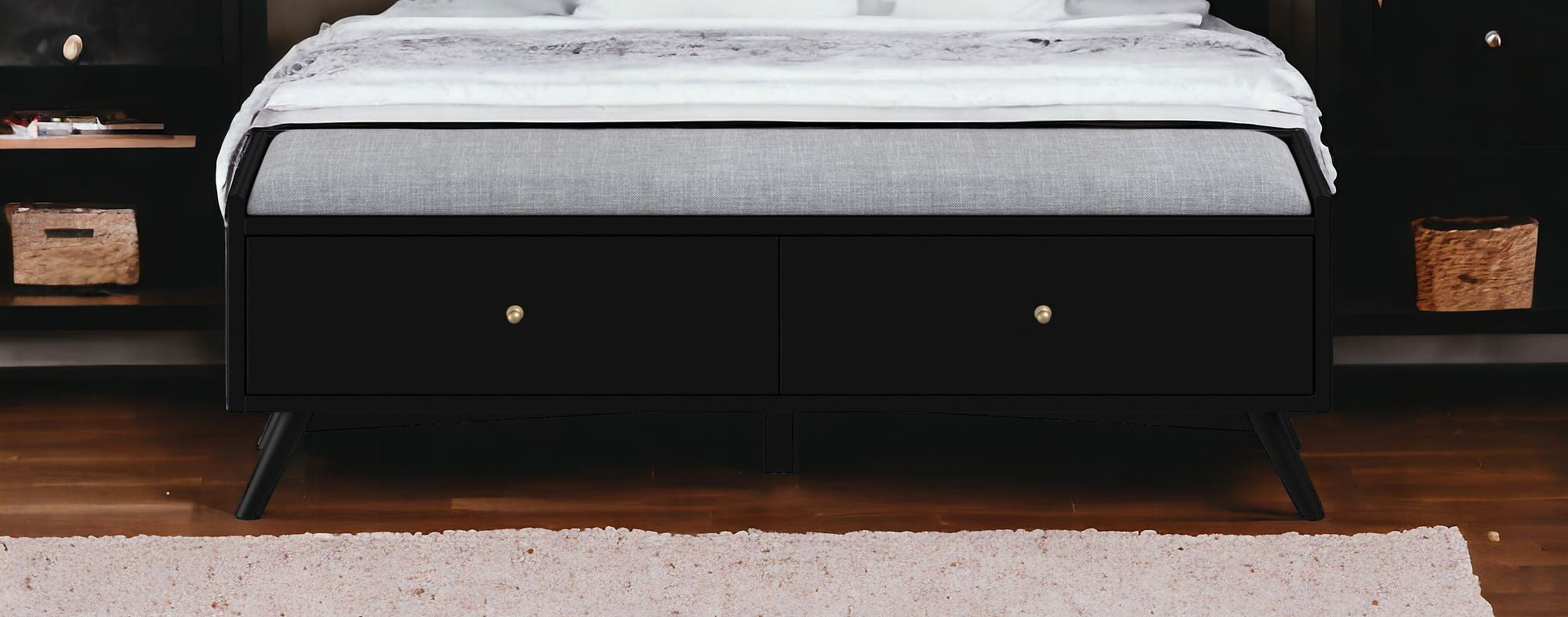 59" Black Bench with Drawers