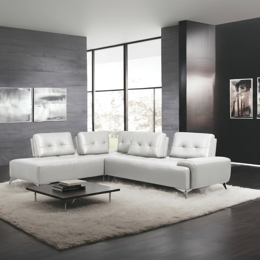 125" LAF White Leather Two Piece Sectional Sofa