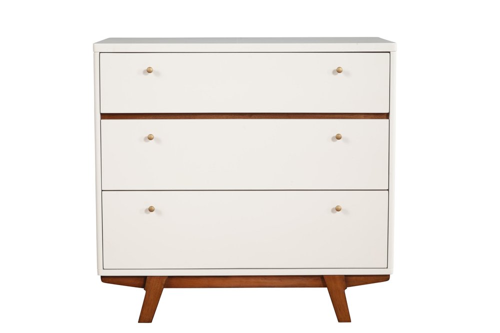 56" Brown and White Mid-Century 7 Drawer Dresser