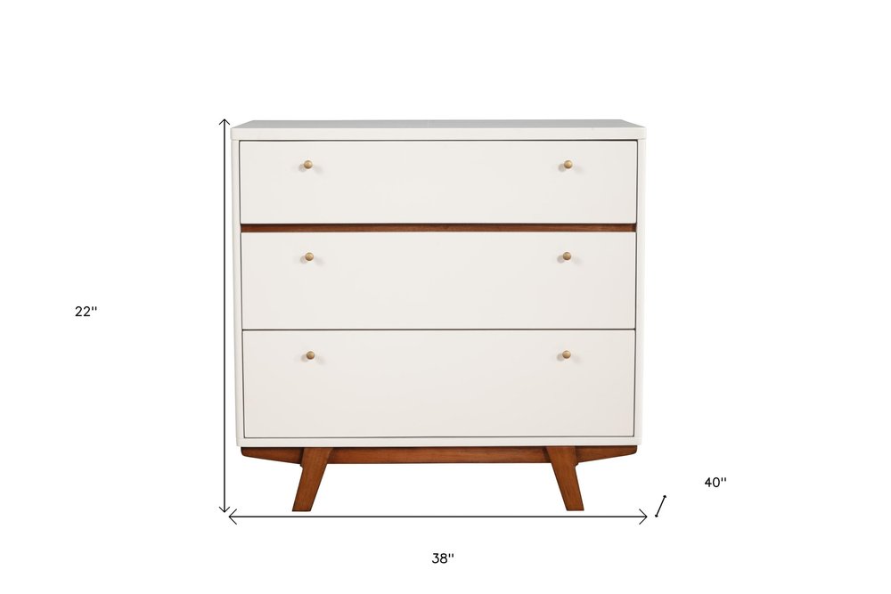 56" Brown and White Mid-Century 7 Drawer Dresser