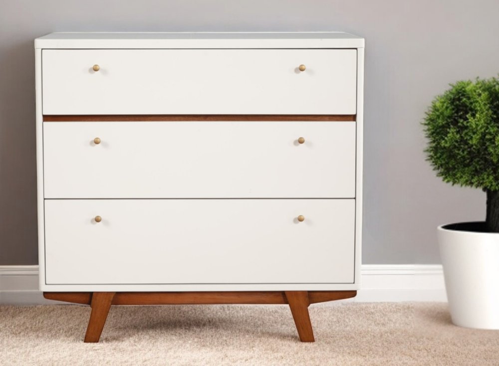 56" Brown and White Mid-Century 7 Drawer Dresser