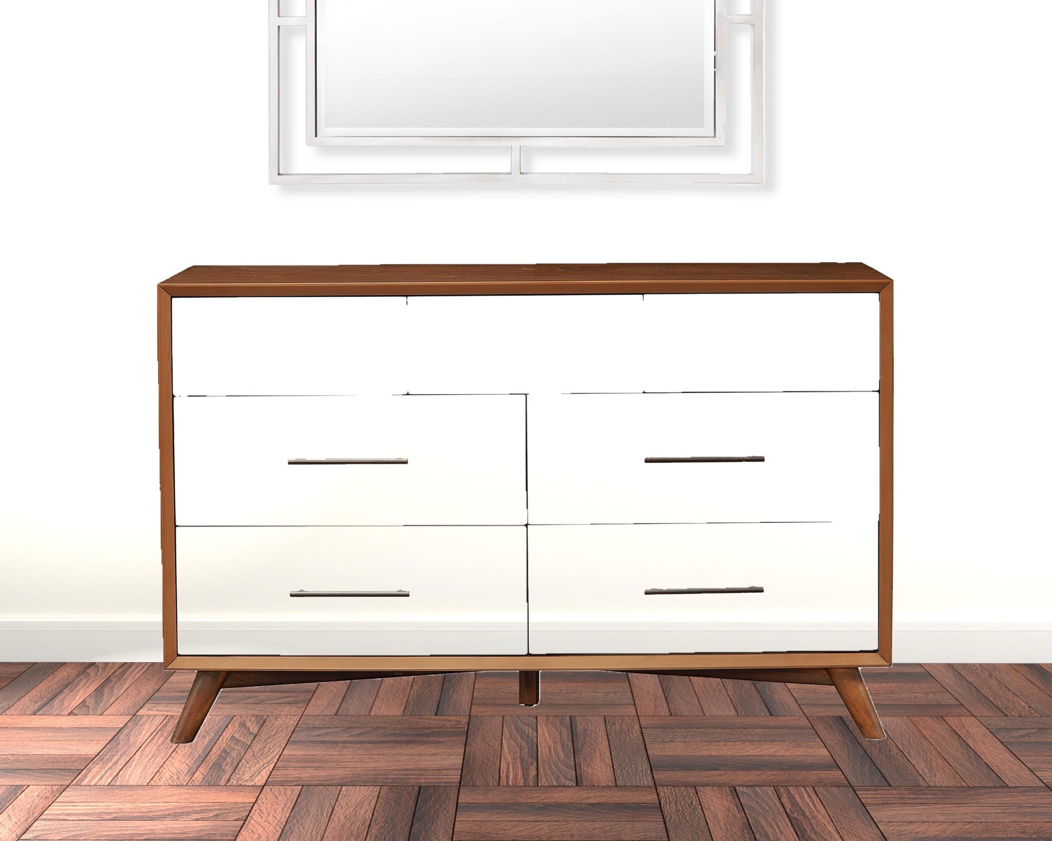 56" Wood Mid-Century 6-Drawer Dresser