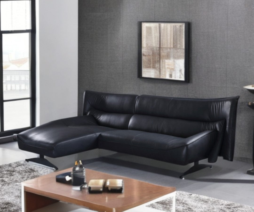 113" Dark Gray Leather Sofa and Chaise