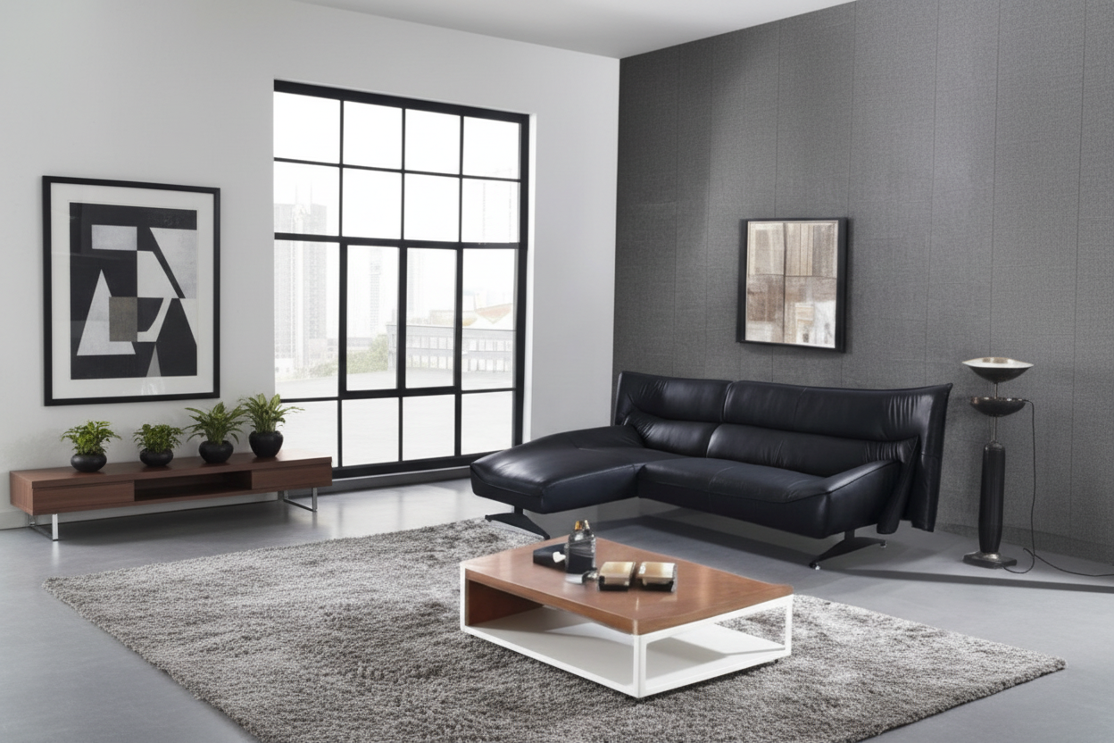 113" Dark Gray LAF Leather Sofa and Chaise