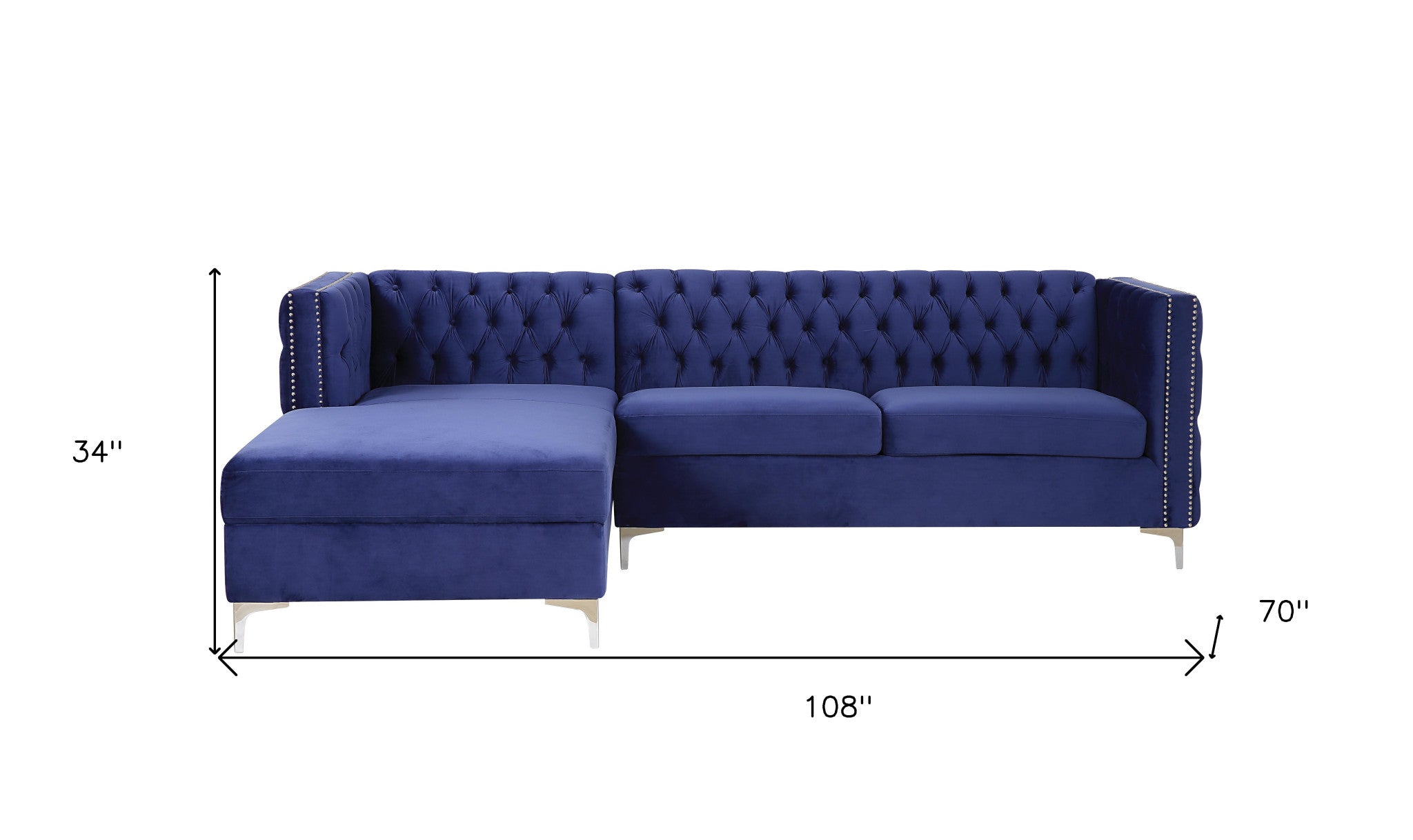 108" Velvet Tuxedo Chaise Sofa