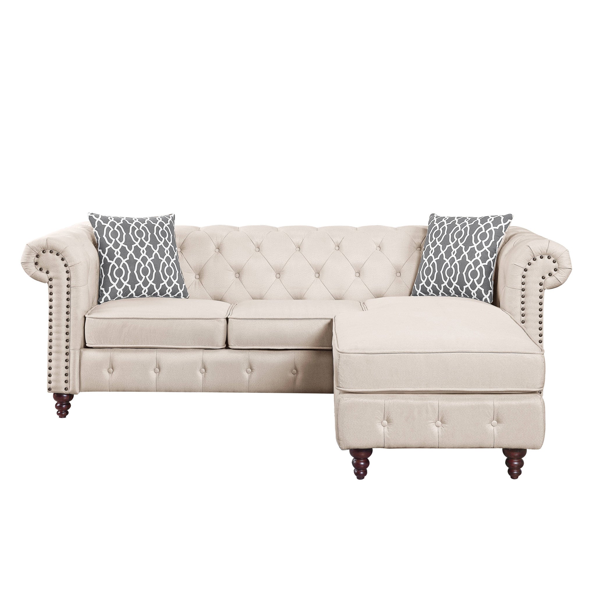 90" Beige Chesterfield Modular Chaise Sofa