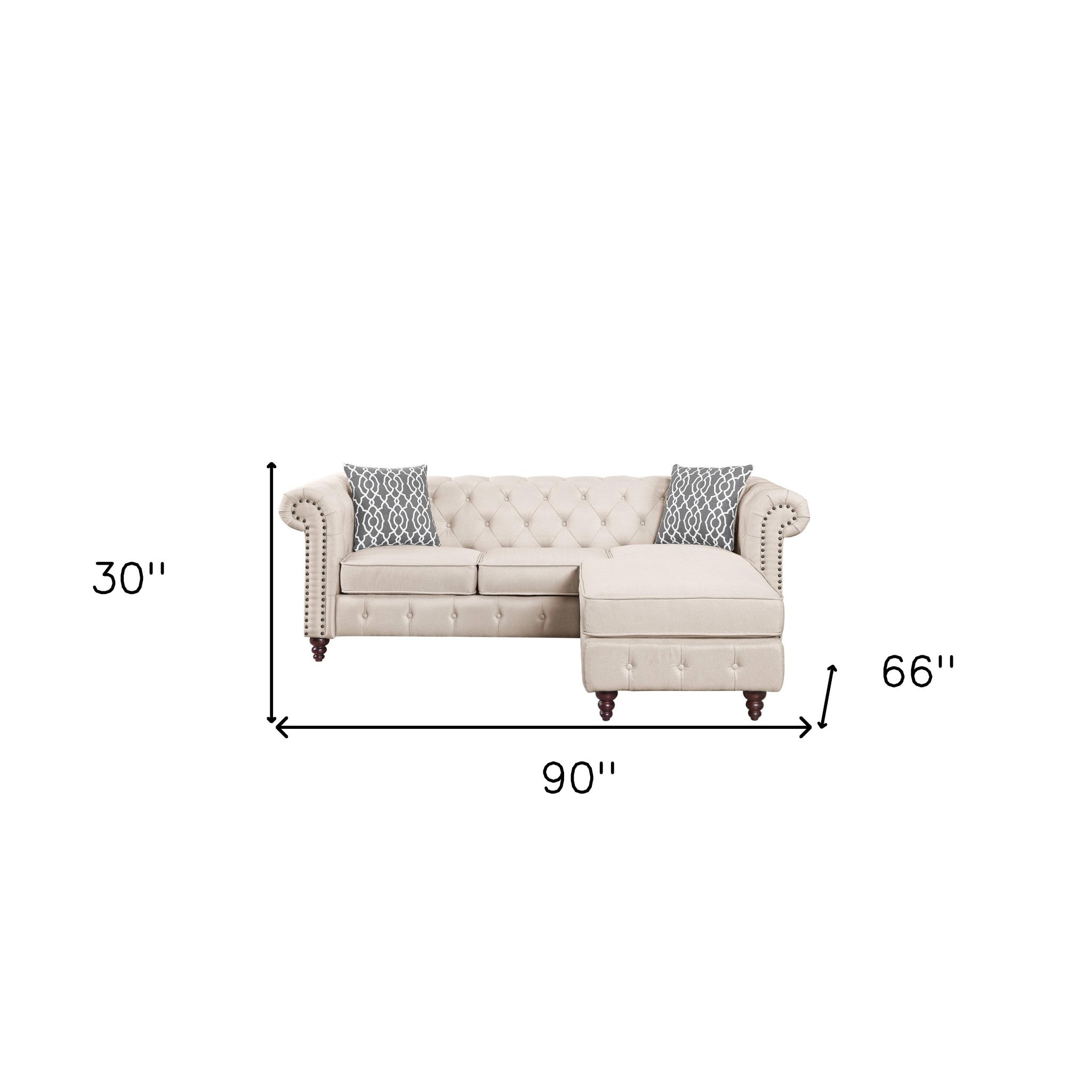 90" Beige Chesterfield Modular Chaise Sofa