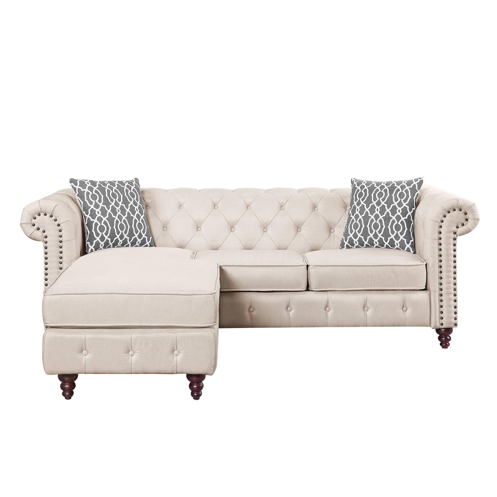 90" Beige Chesterfield Modular Chaise Sofa