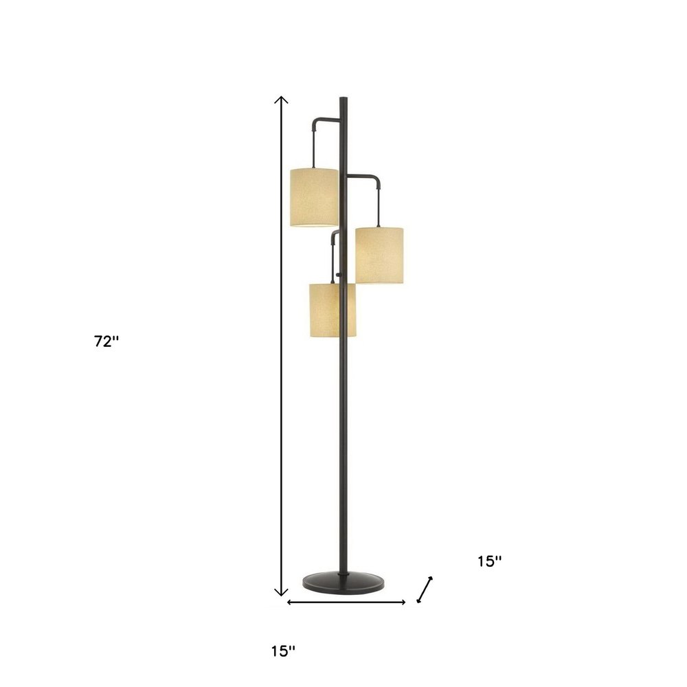 72" Bronze Three Drum Tree Floor Lamp