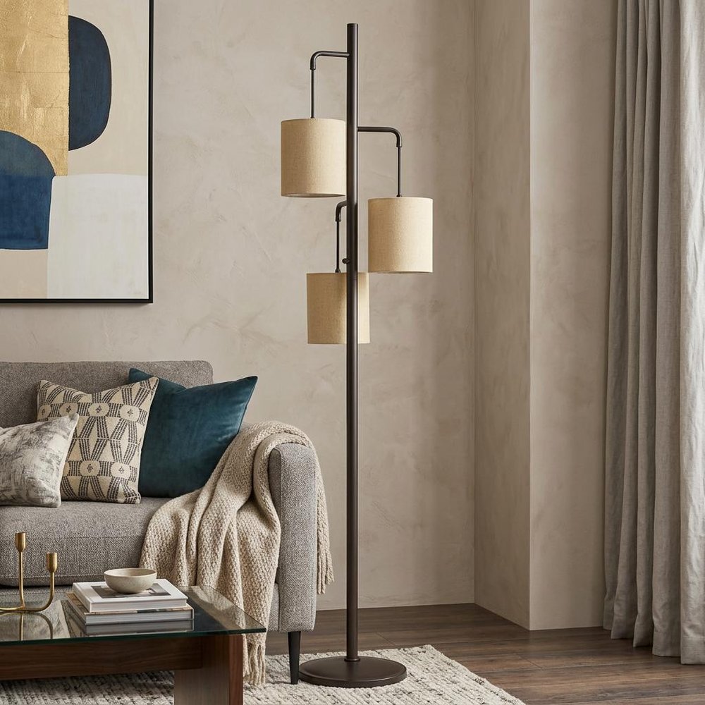 72" Bronze Three Drum Tree Floor Lamp