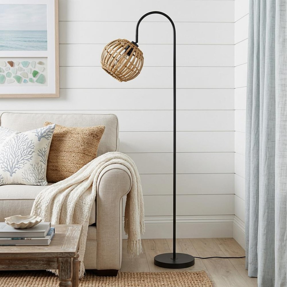 63" Brown Wicker Globe Floor Lamp