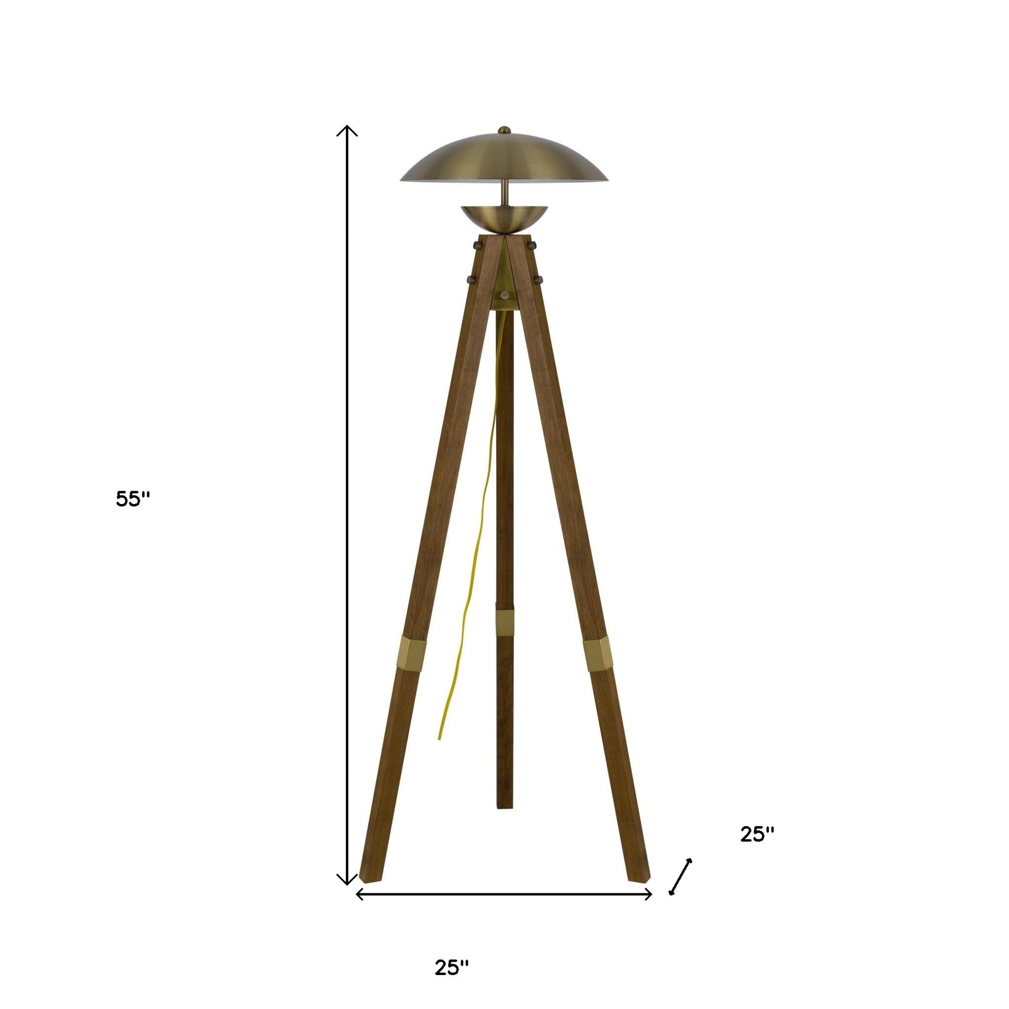 55" Brass Tripod Floor Lamp with Shade