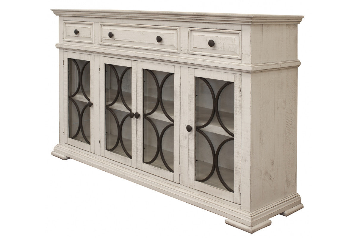 74" 4 Drawer Ivory Distressed Wood Credenza