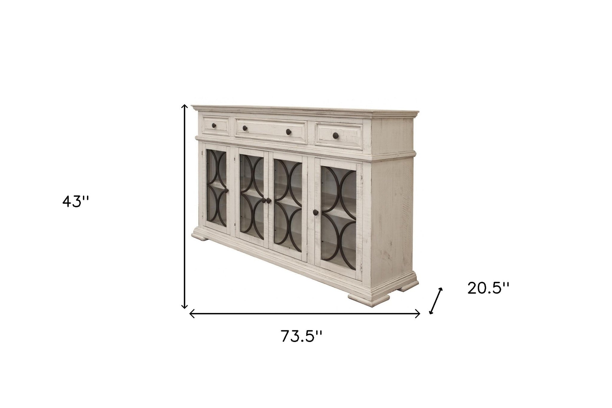 74" 4 Drawer Ivory Distressed Wood Credenza