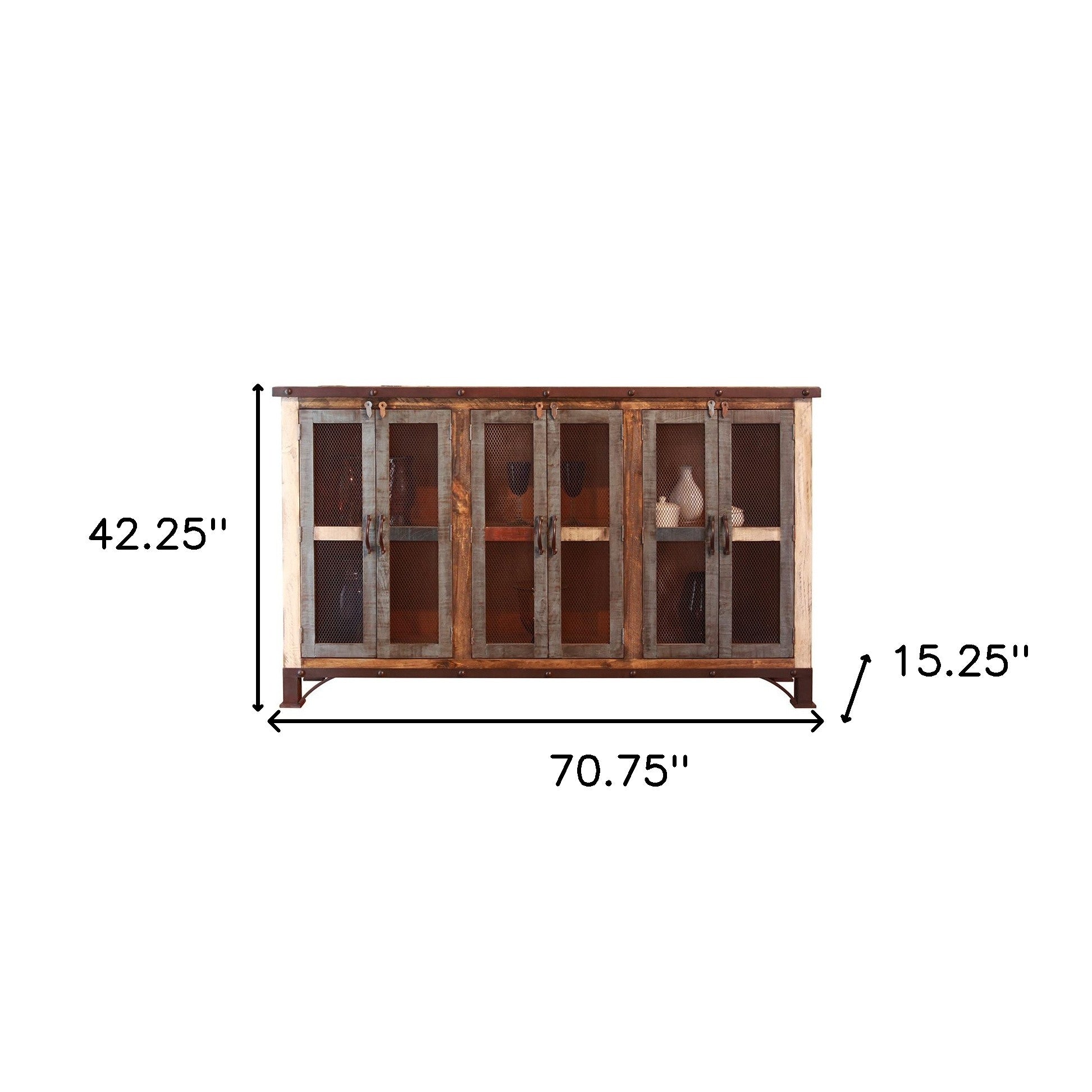 71" Rustic Brown Wood Credenza