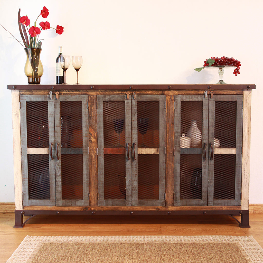 71" Rustic Brown Wood Credenza