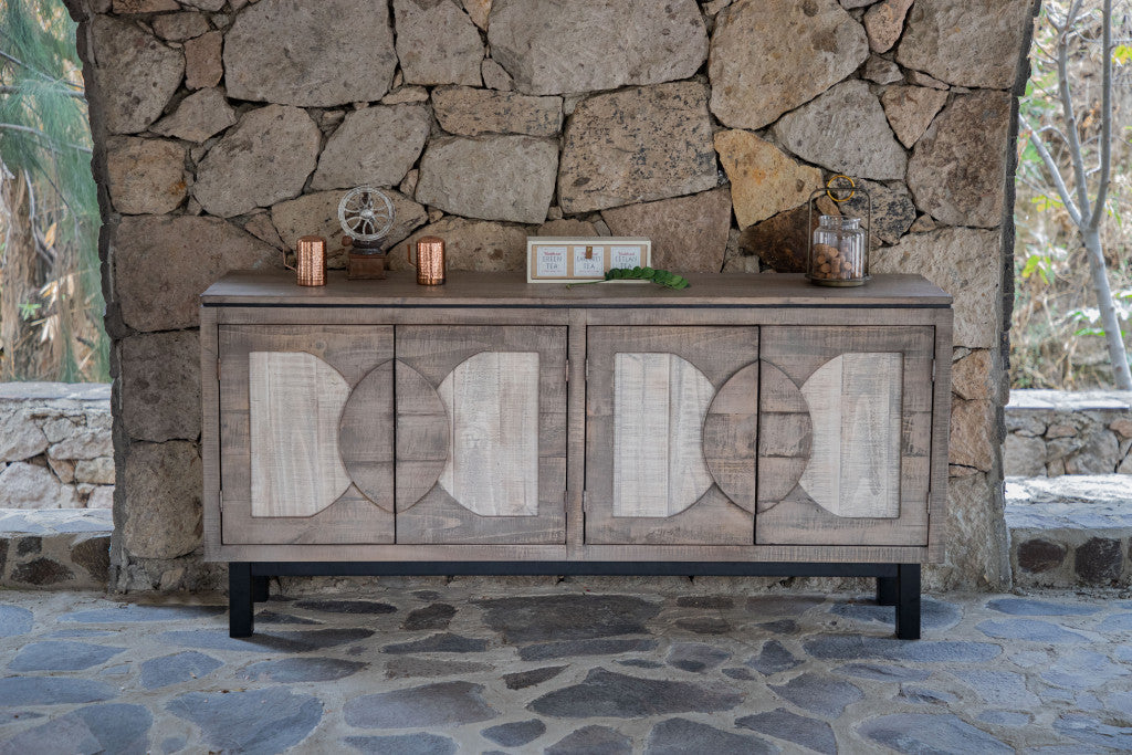 69" Gray Distressed Wood Modern Credenza