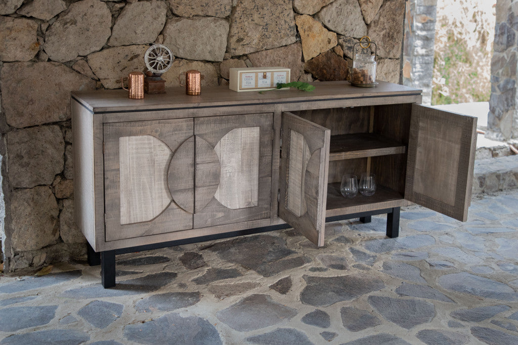 69" Gray Distressed Wood Modern Credenza