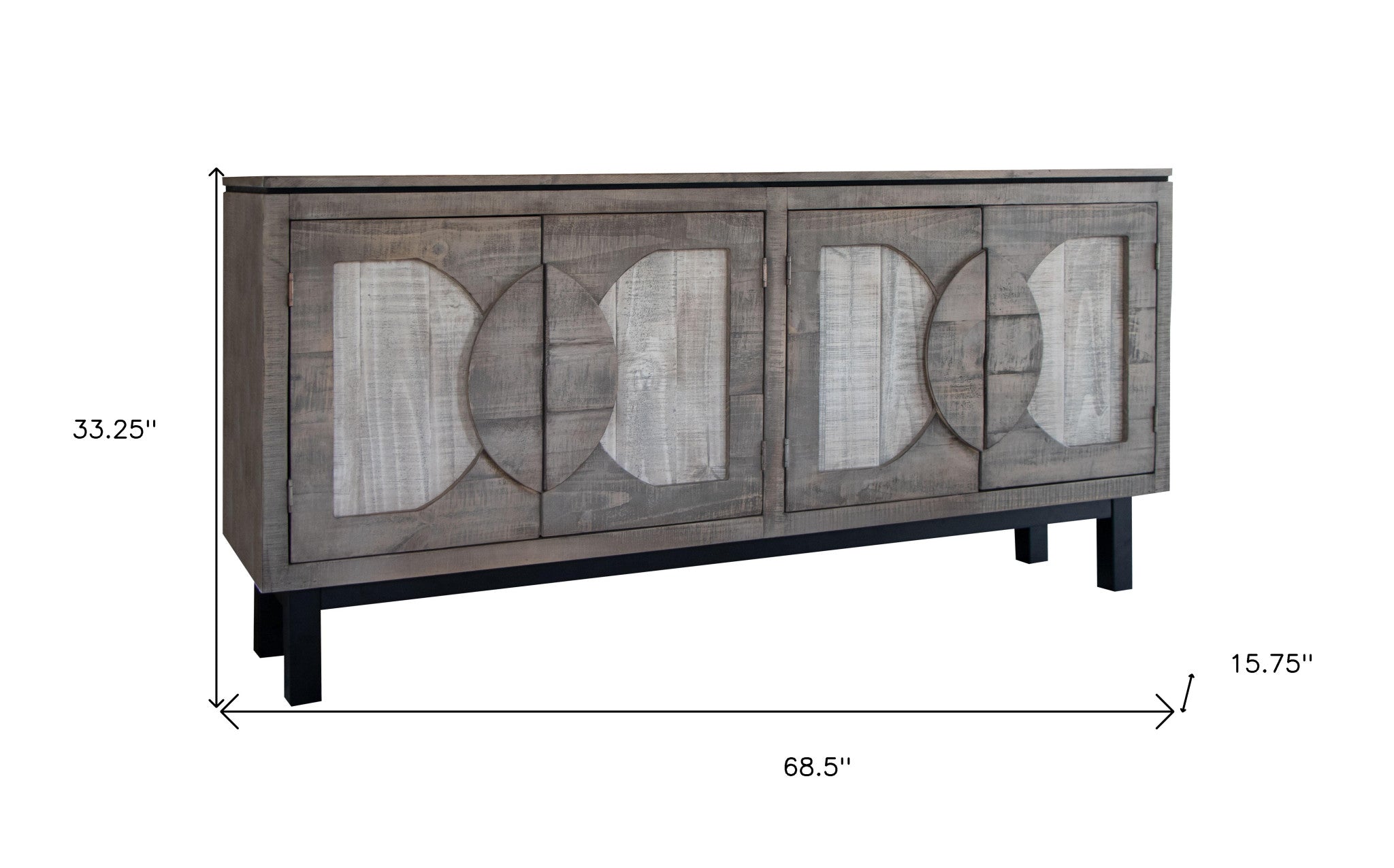 69" Gray Distressed Wood Modern Credenza