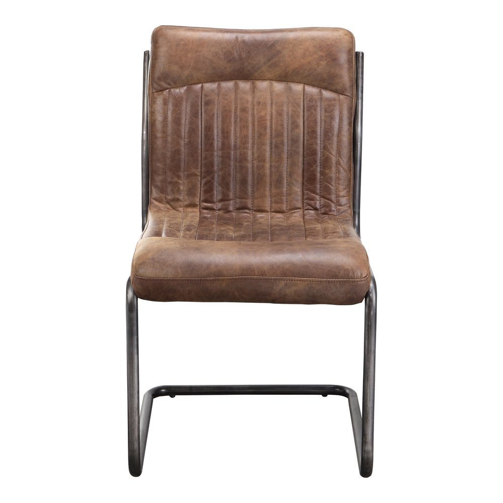Set of Two 21" Brown Tufted Leather Industrial Dining Chair
