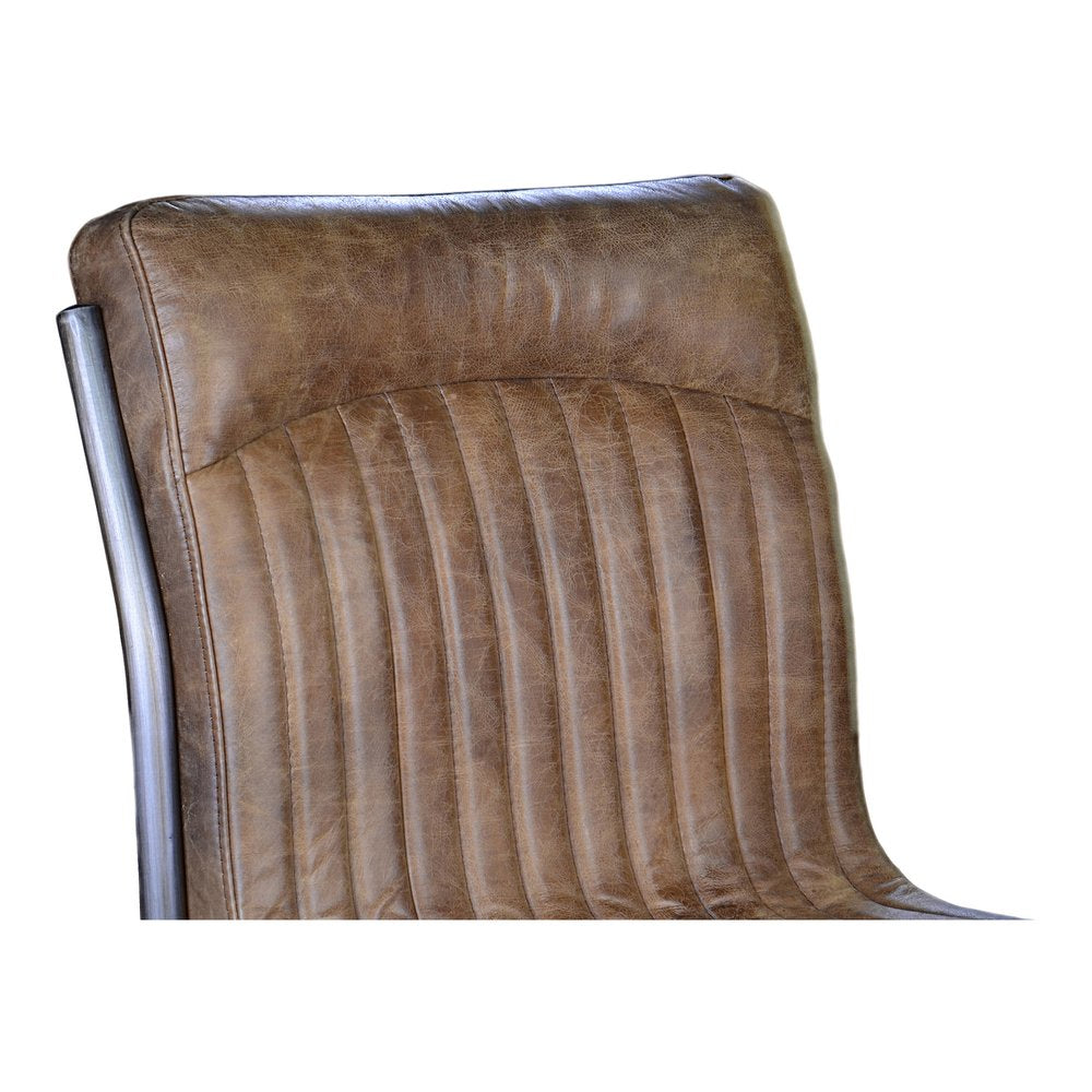 Set of Two 21" Brown Tufted Leather Industrial Dining Chair