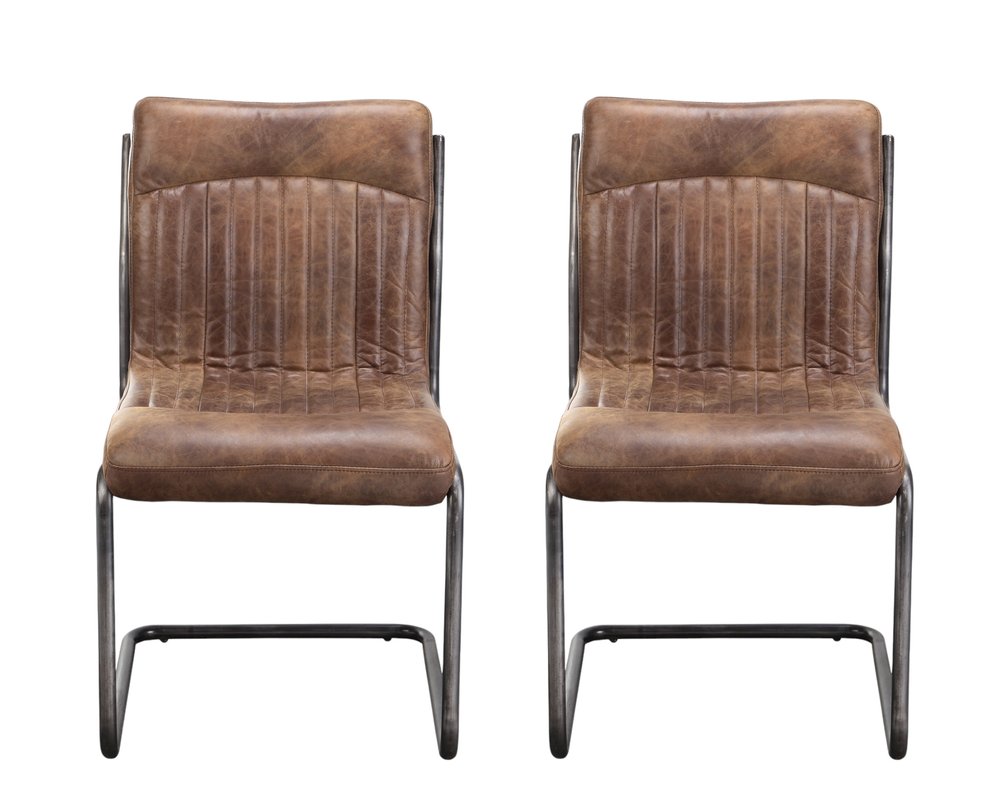 Set of Two 21" Brown Tufted Leather Industrial Dining Chair