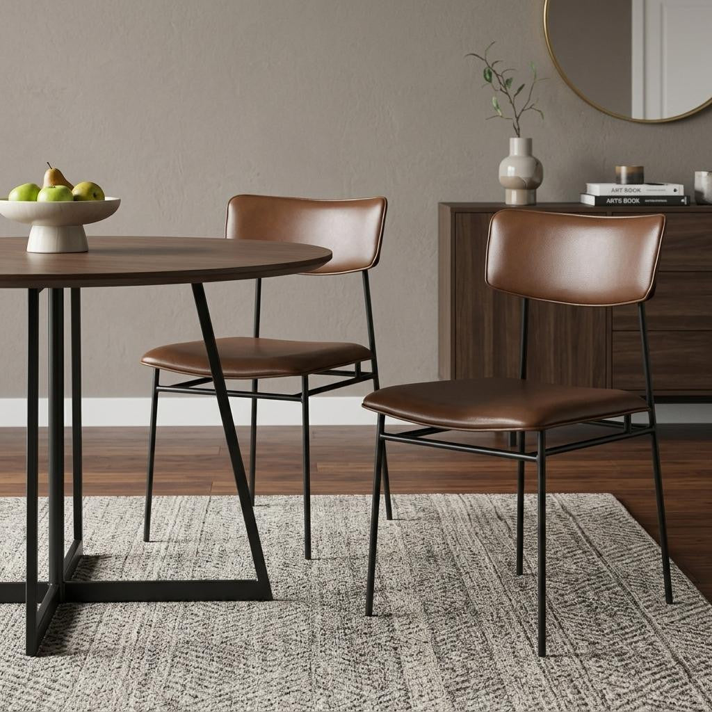 Set of Two 19" Brown Leather Open Back Chair