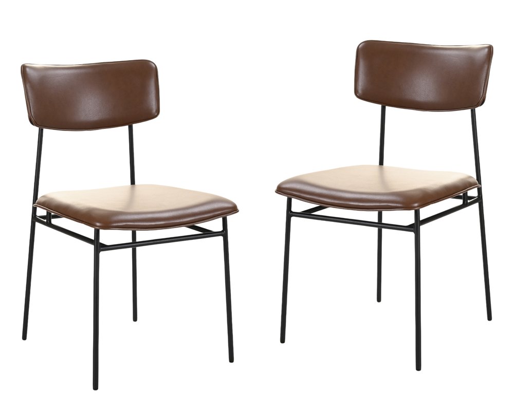 Set of Two 19" Brown Leather Open Back Chair