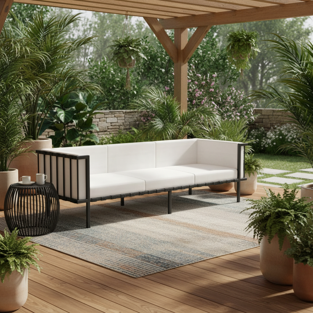 77" White Sunbrella Outdoor Club Sofa