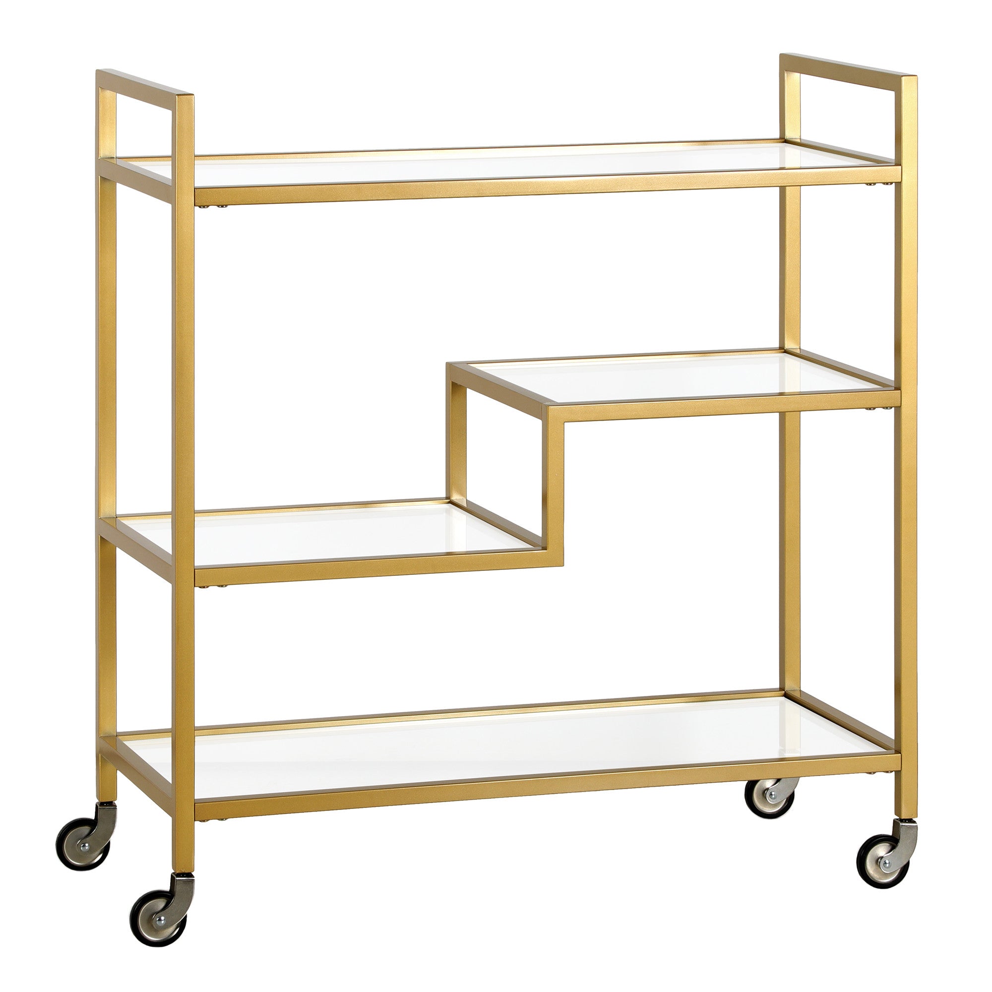 30" Brass Metal Jagged Platform Bar Cart