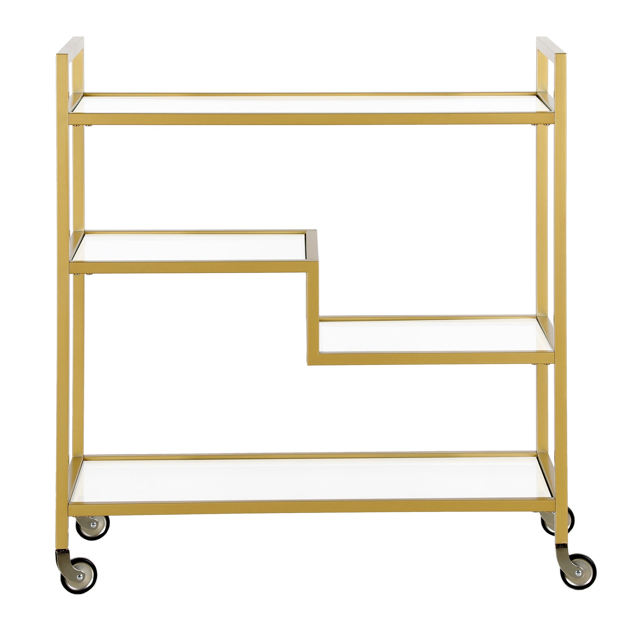 30" Brass Metal Jagged Platform Bar Cart