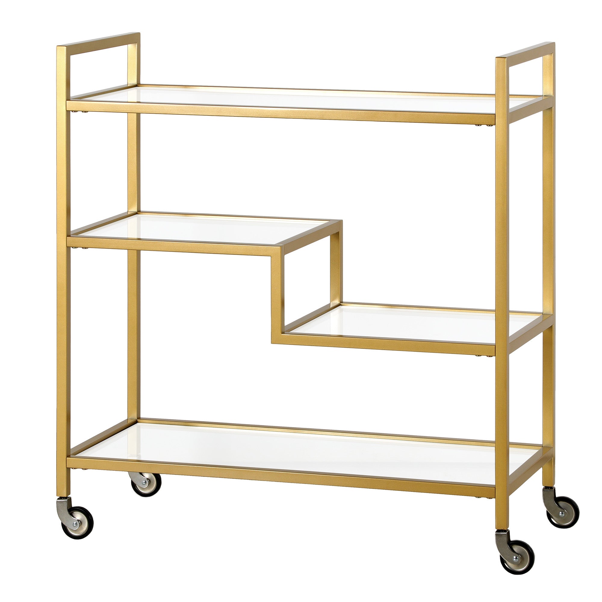 30" Brass Metal Jagged Platform Bar Cart