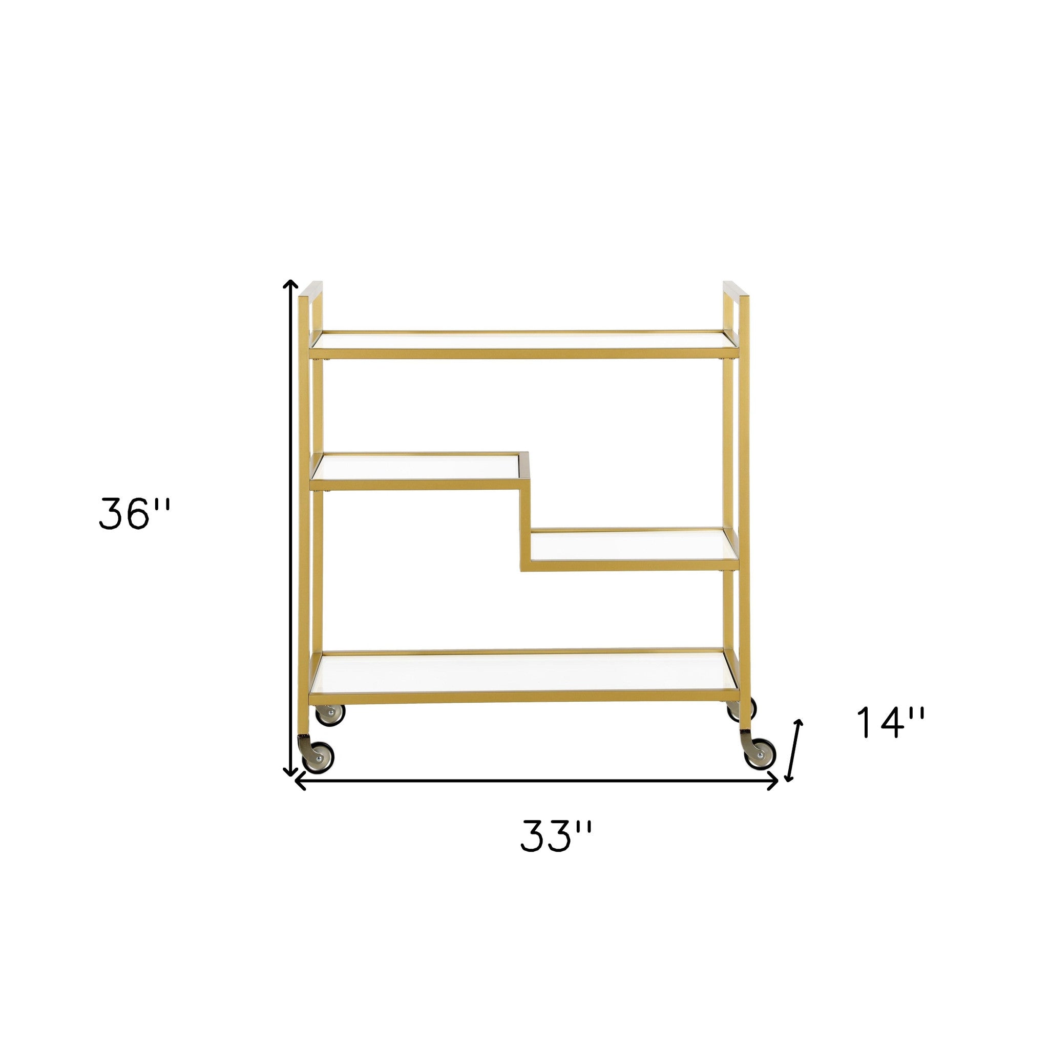 30" Brass Metal Jagged Platform Bar Cart