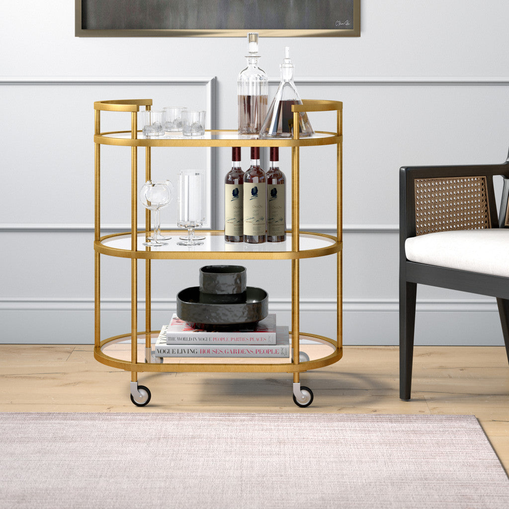 30" Brass Oval 3 Platform Bar Cart