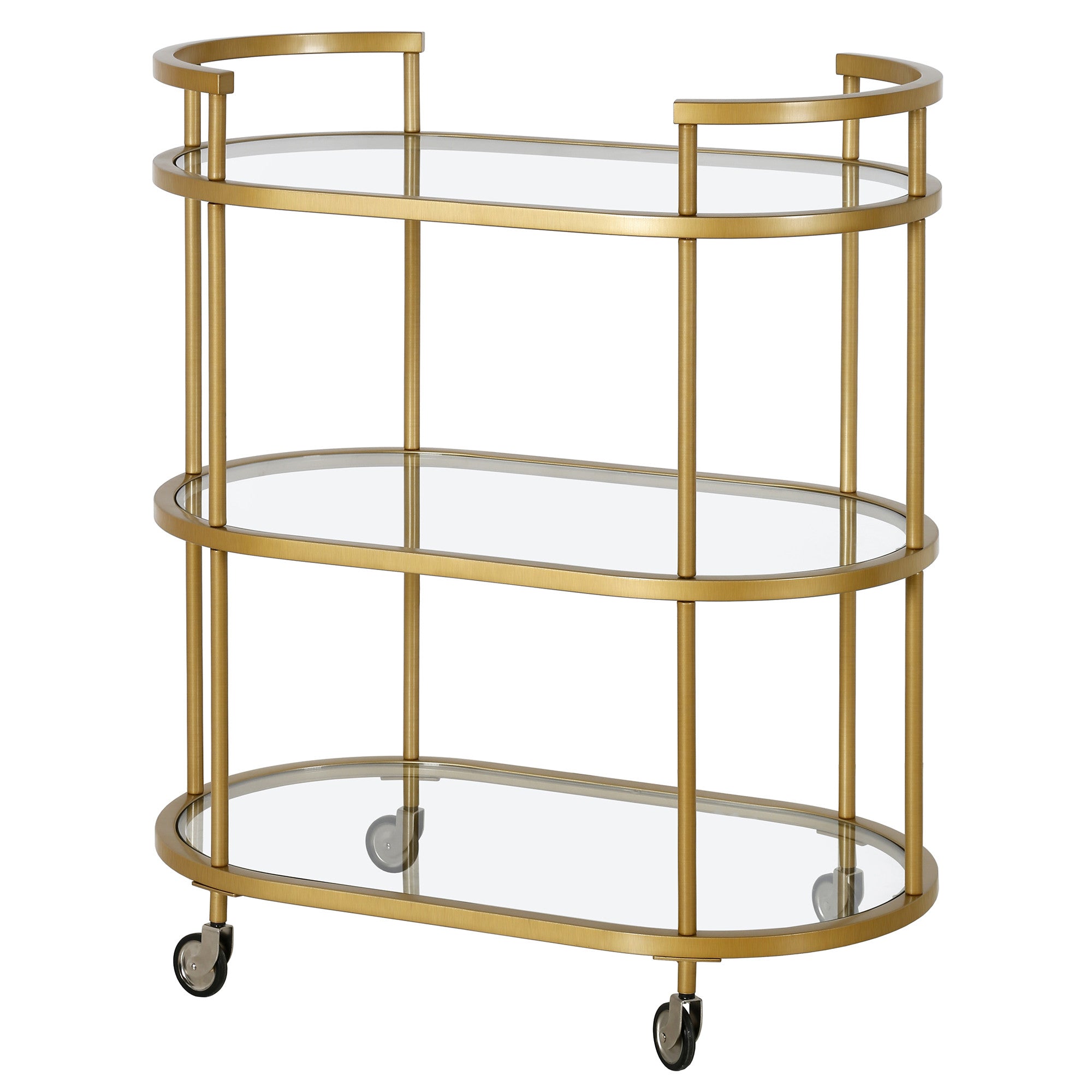 30" Brass Oval 3 Platform Bar Cart