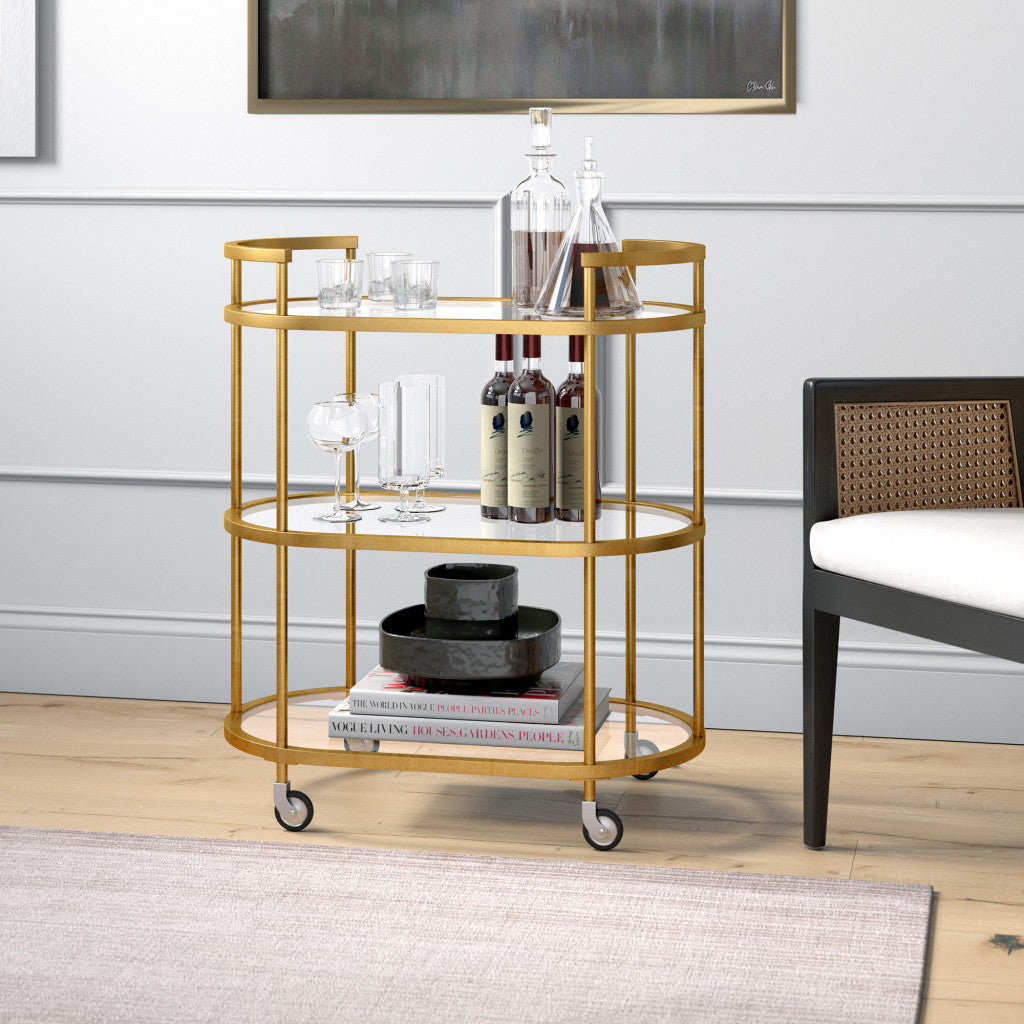 30" Brass Oval 3 Platform Bar Cart