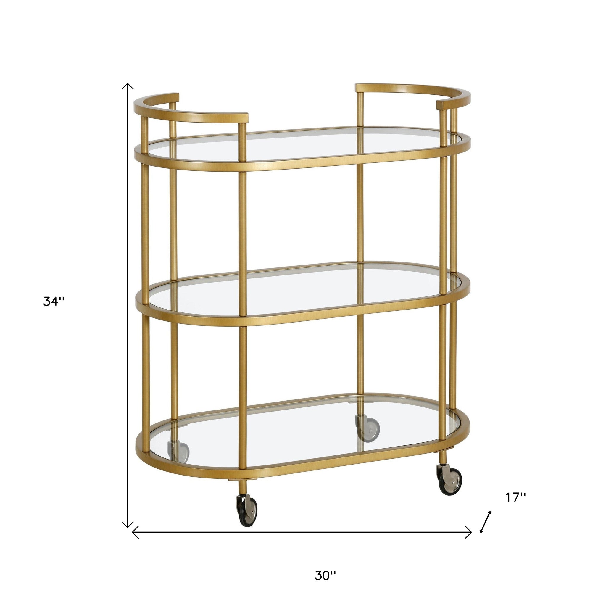 30" Brass Oval 3 Platform Bar Cart