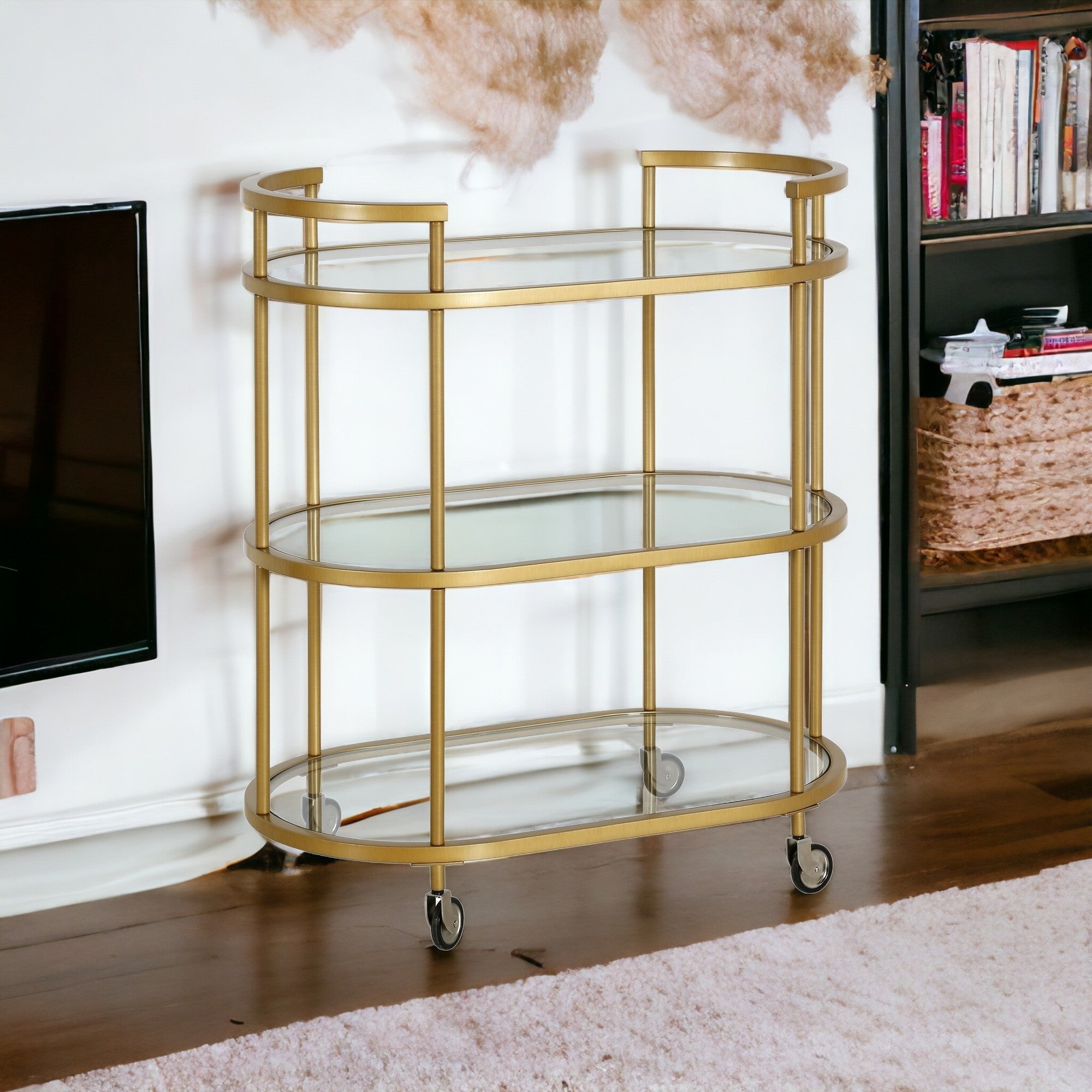 30" Brass Oval 3 Platform Bar Cart