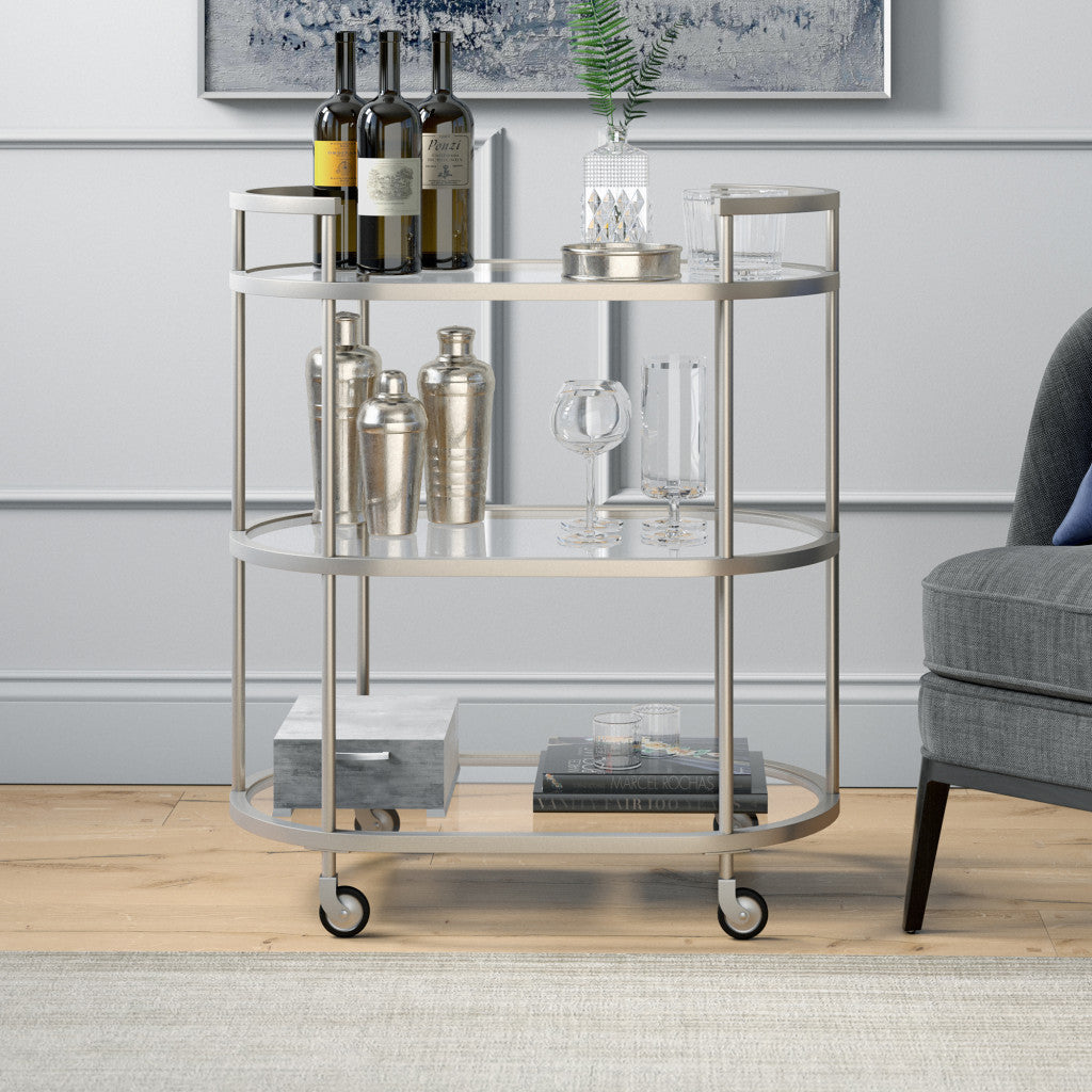 30" Silver Oval 3 Platform Bar Cart