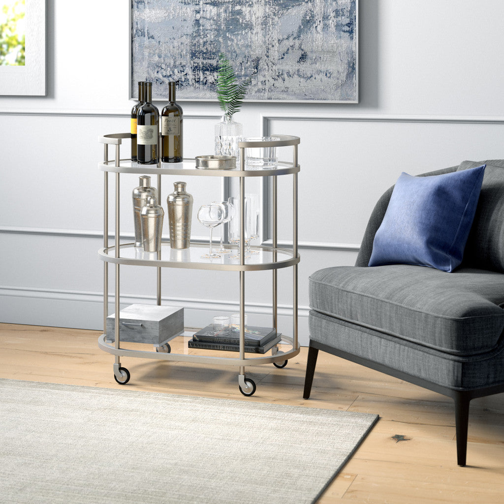 30" Silver Oval 3 Platform Bar Cart