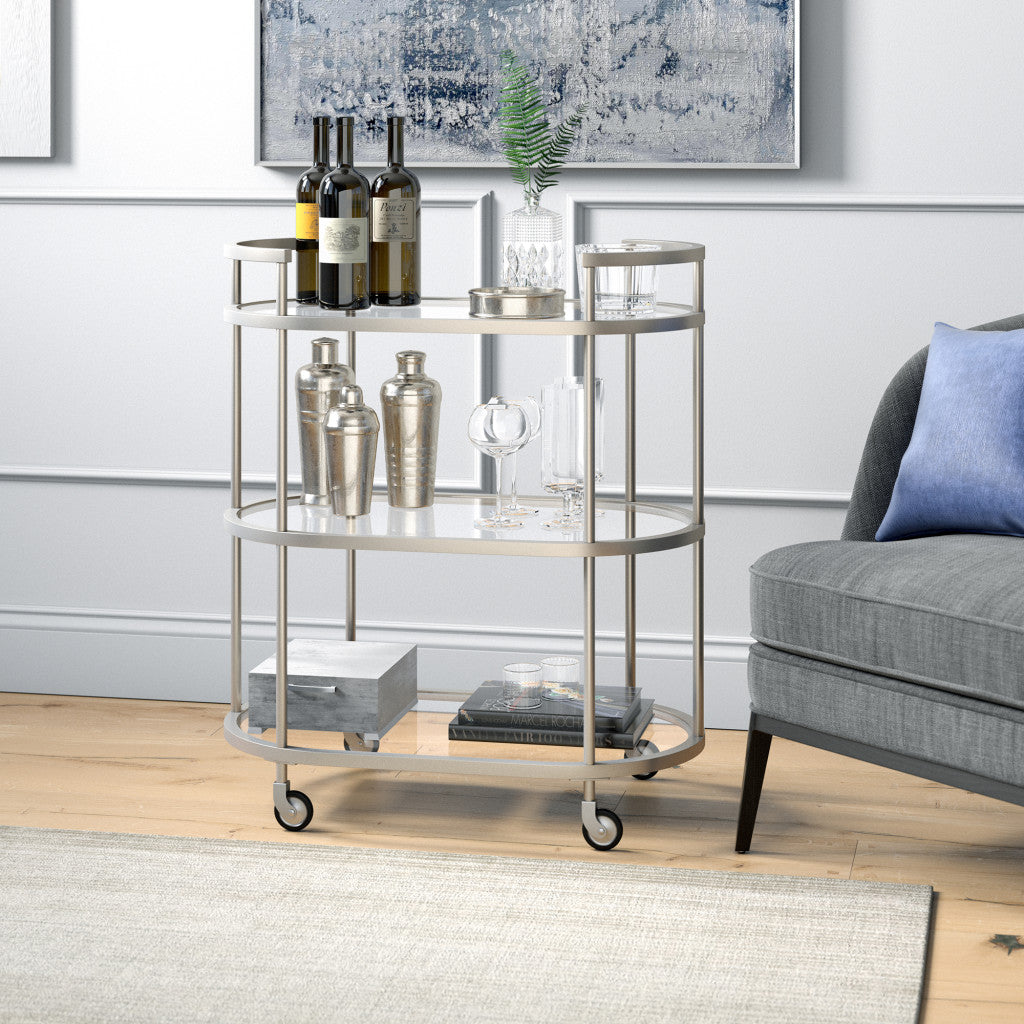 30" Silver Oval 3 Platform Bar Cart