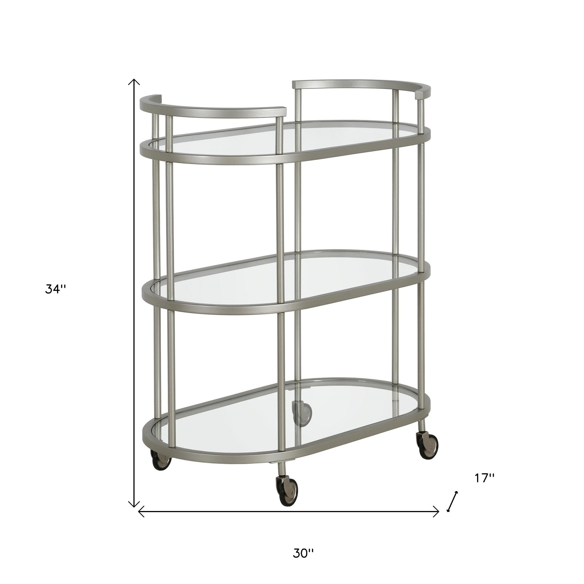 30" Silver Oval 3 Platform Bar Cart